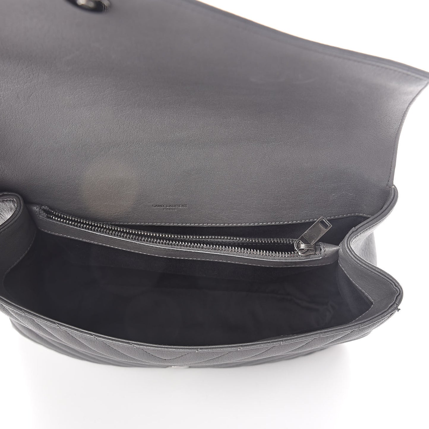 Sheepskin Matelasse Chevron Monogram Large College Satchel Dark Anthracite