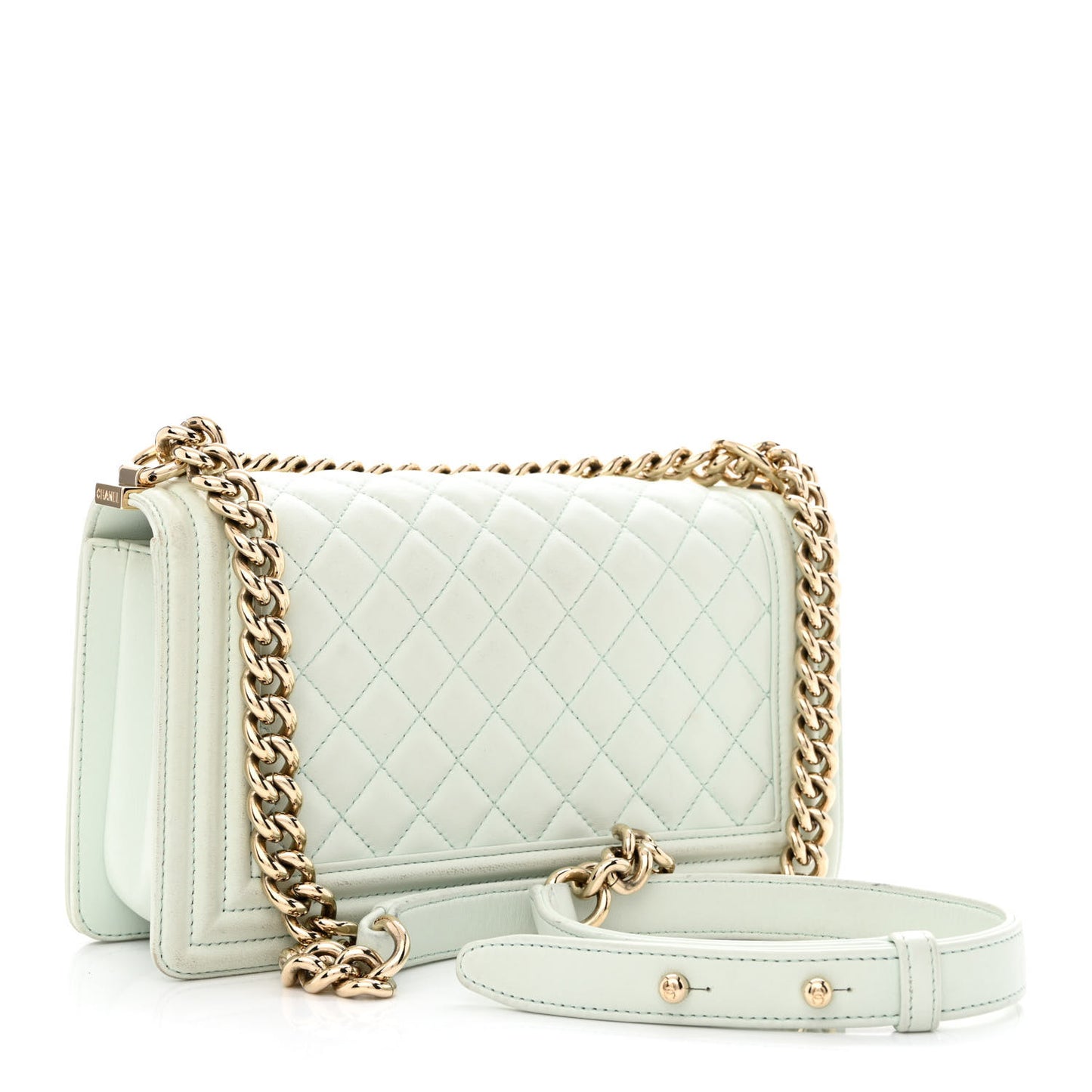 Lambskin Quilted New Medium Boy Flap Light Green