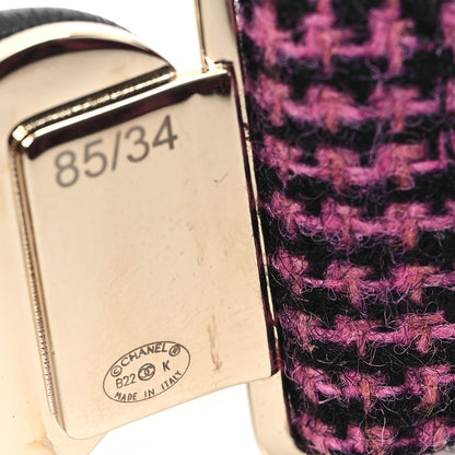 Chanel Tweed Calfskin CC Heart Belt 85 34 Black Pink 3 of 3