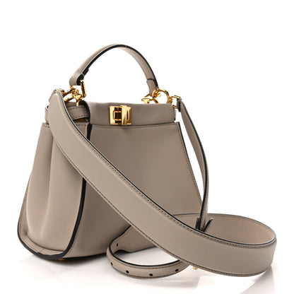 Fendi Vitello Seta Cotton Canvas FF Embroidered Mini Peekaboo Iconic Satchel Nuvola 3 of 8