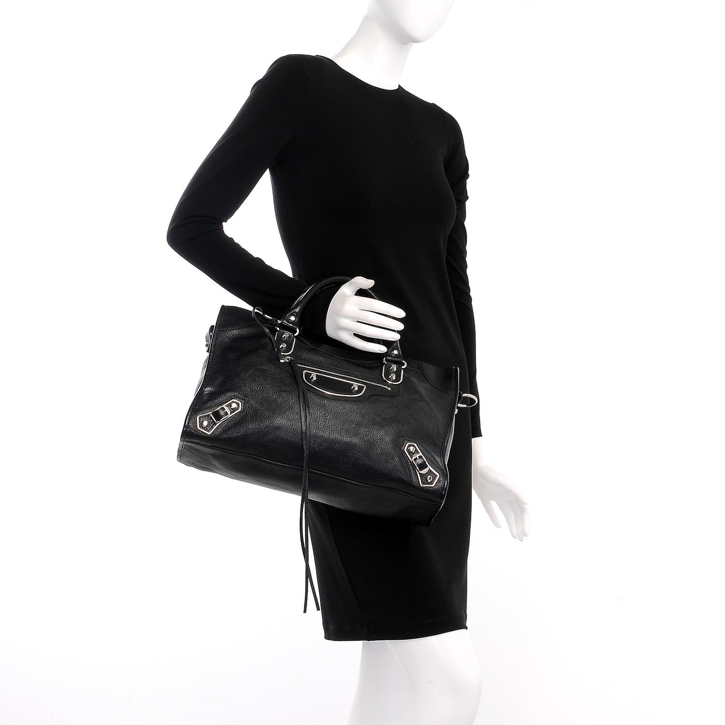 Chevre Silver Metallic Edge Hardware City Black