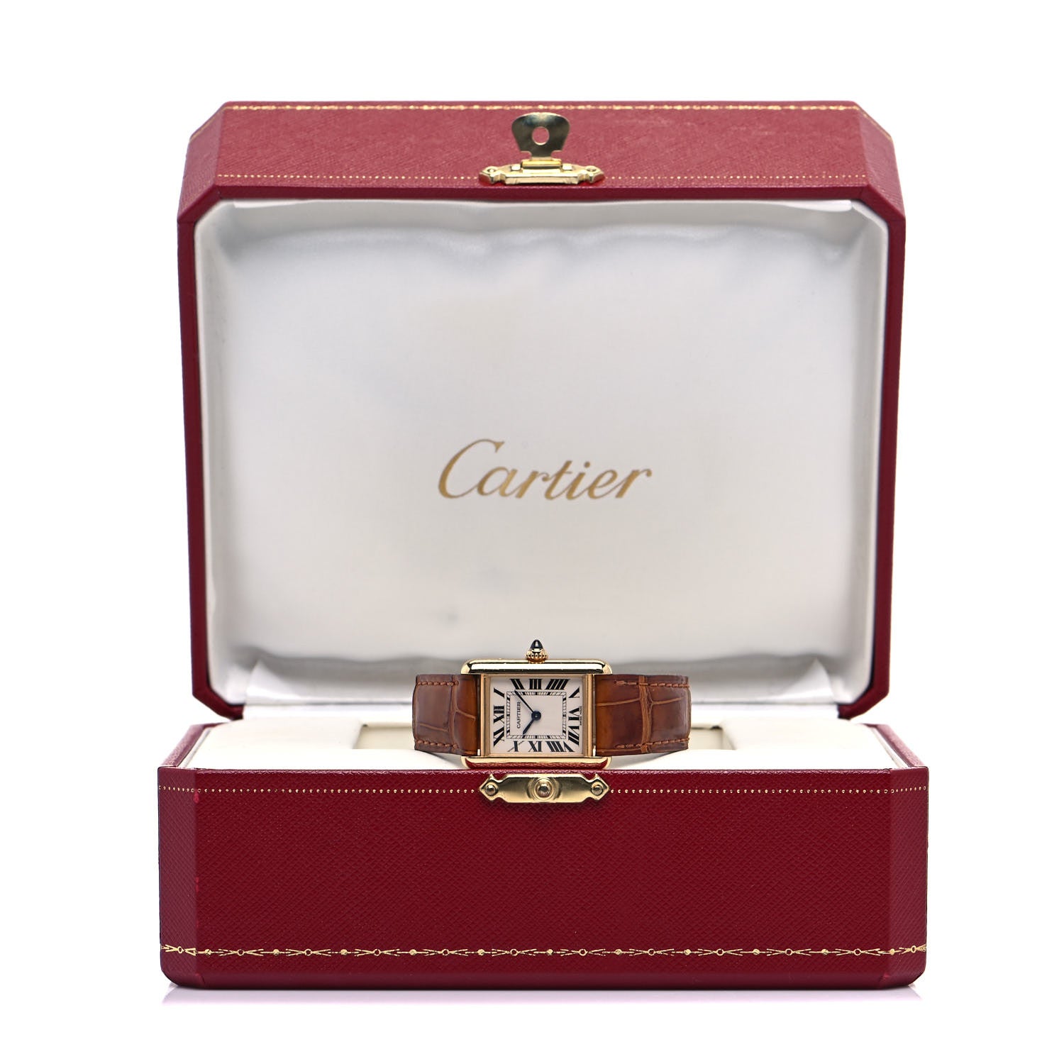 Cartier 18K Yellow Gold Alligator 22mm Tank Louis Quartz Watch Brown 5 of 5