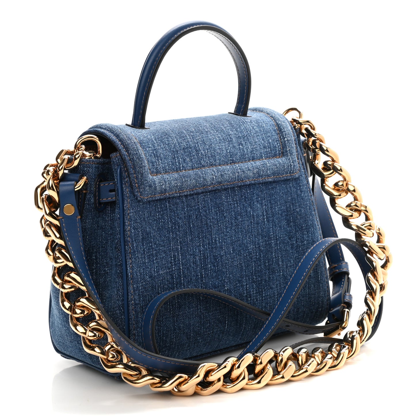 Denim Small La Medusa Chain Top Handle Handbag Navy Blue