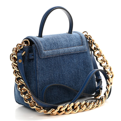 Versace Denim Small La Medusa Chain Top Handle Handbag Navy Blue 2 of 8