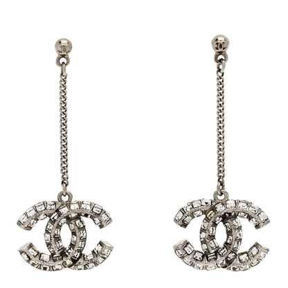 Chanel Baguette Crystal CC Drop Earrings Silver 1 of 5