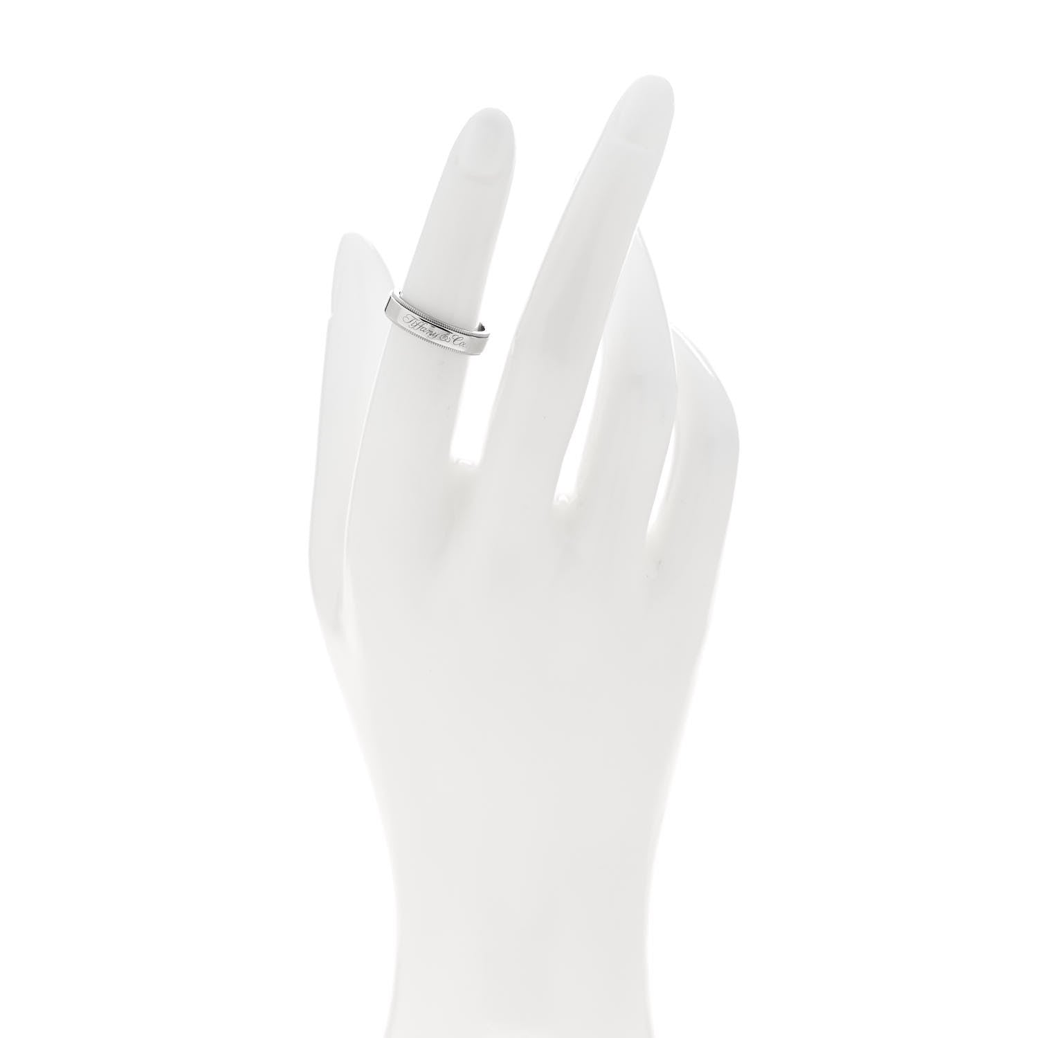 Tiffany Platinum MIlgrain Logo Band Ring 49 5 2 of 4