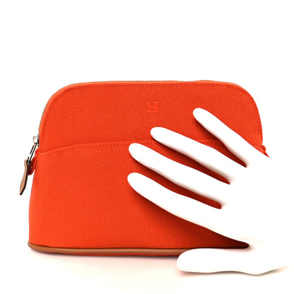 Hermes Cotton Canvas Mini Mini Bolide Travel Cosmetic Pouch Feu 2 of 9