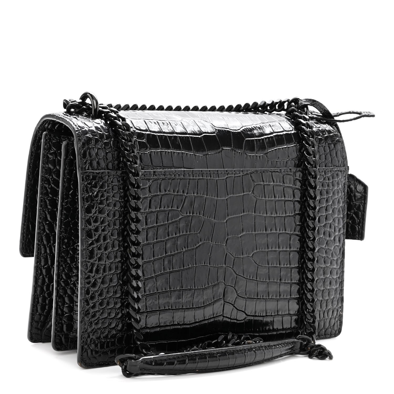 Saint Laurent Calfskin Crocodile Embossed Medium Monochrome Monogram Sunset Black 3 of 10