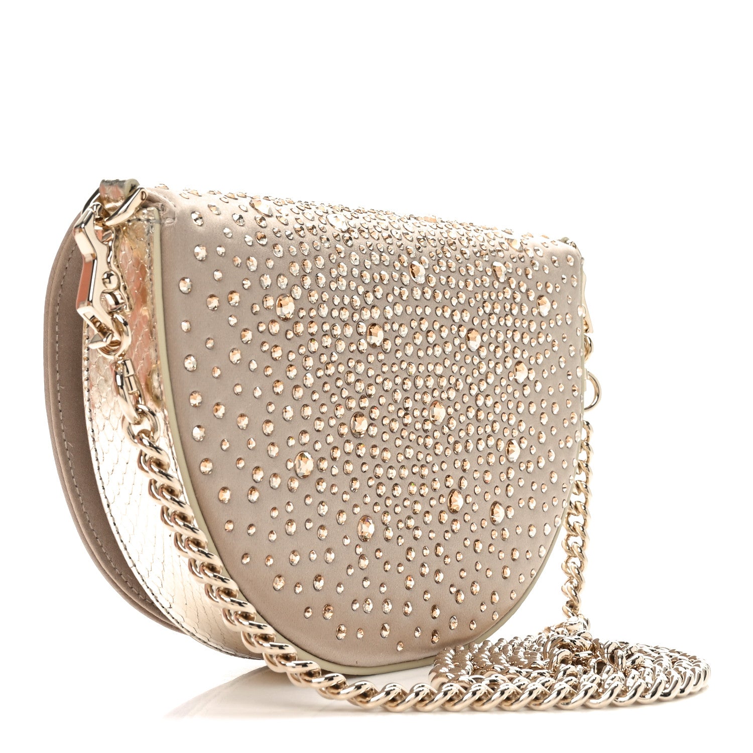 Gucci Satin Crystal Half Moon Chain Shoulder Bag Beige 3 of 11