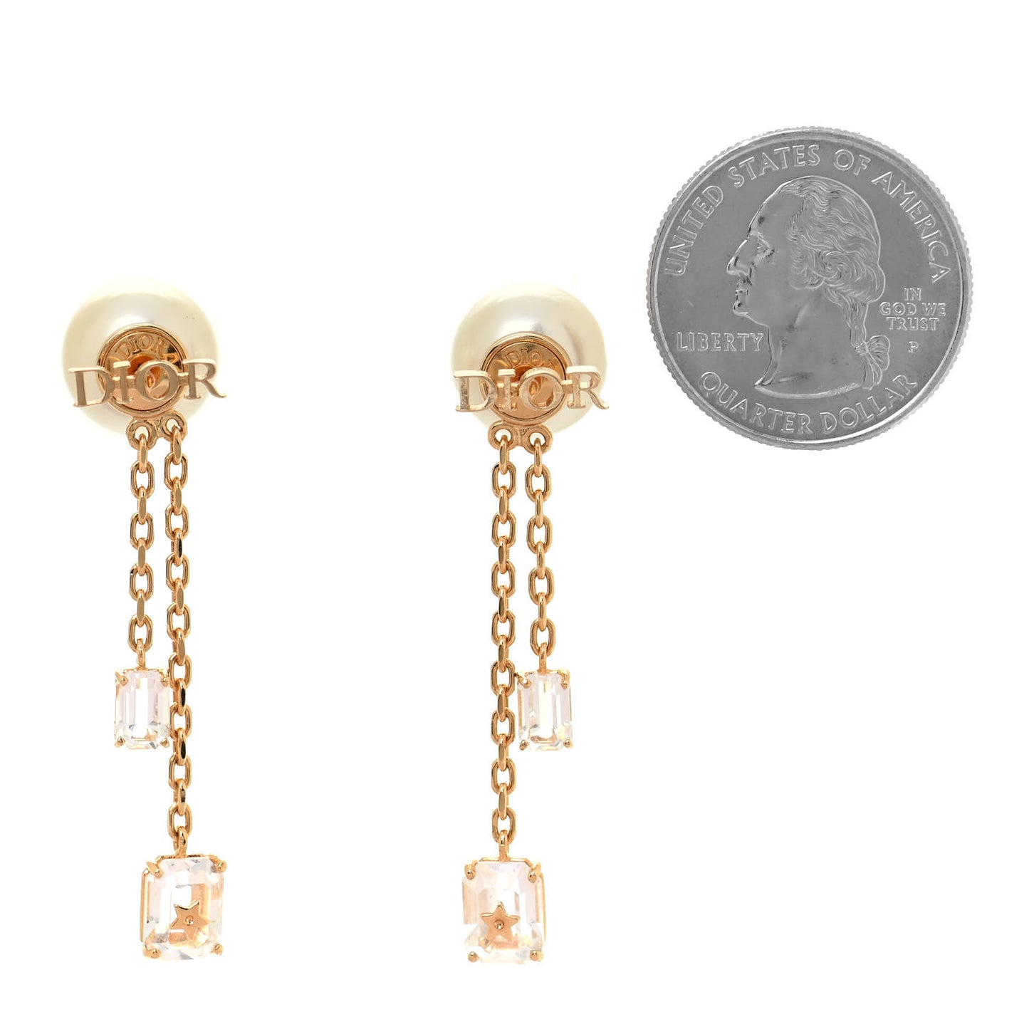 Pearl Crystal Tribales Dangle Chain Earrings Gold