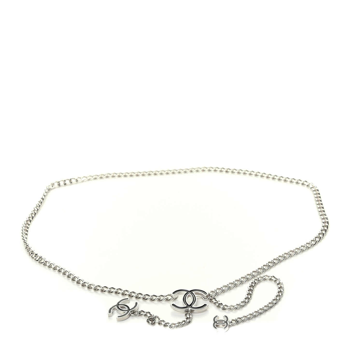 Enamel CC Chain Logo Belt Silver Black