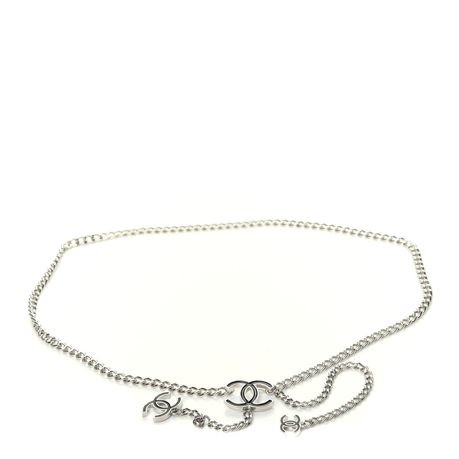 Chanel Enamel CC Chain Logo Belt Silver Black 1 of 5