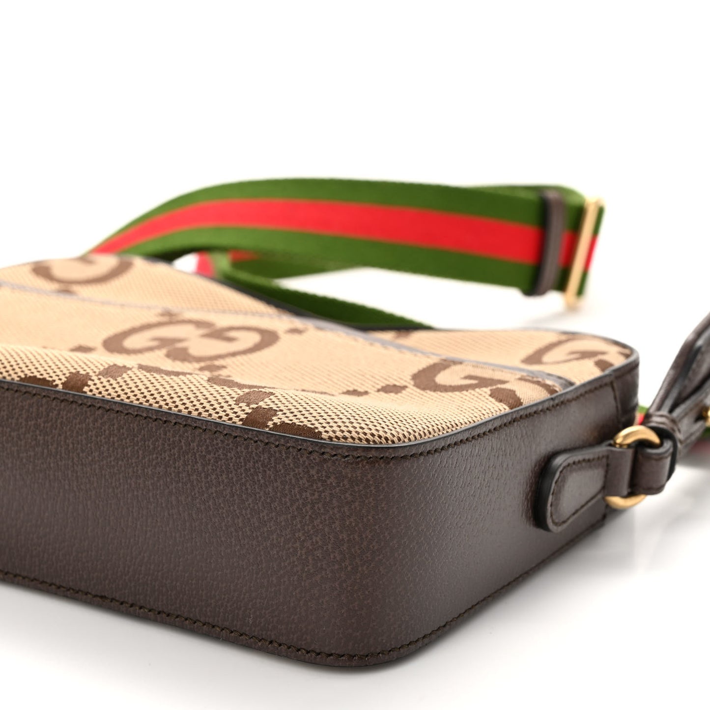 Monogram Jumbo GG Textured Dollar Calfskin Web Messenger Shoulder Bag Camel Ebony New Acero