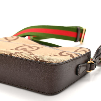 Gucci Monogram Jumbo GG Textured Dollar Calfskin Web Messenger Shoulder Bag Camel Ebony New Acero 9 of 9