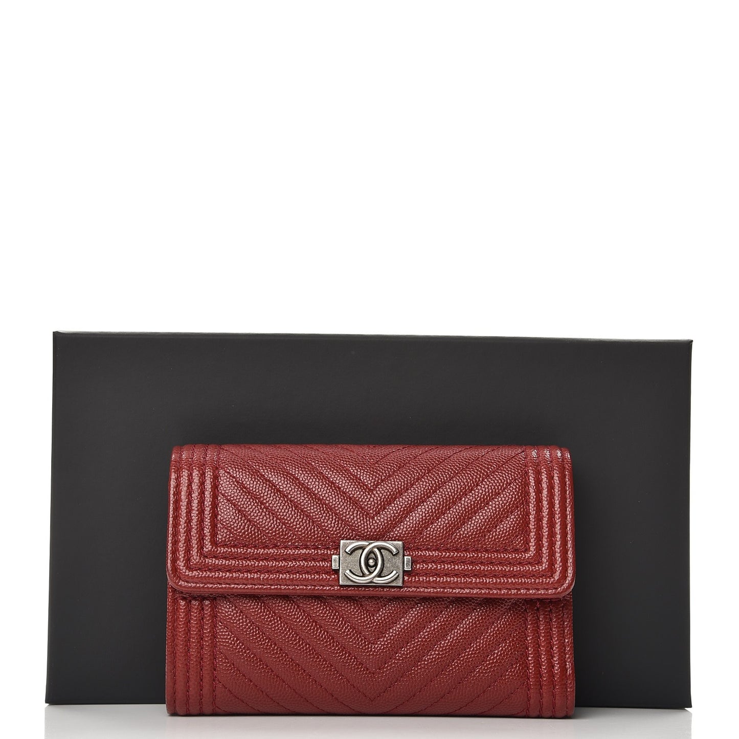 Caviar Chevron Quilted Medium Boy Flap Wallet Dark Red