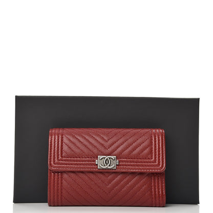 Chanel Caviar Chevron Quilted Medium Boy Flap Wallet Dark Red 8 of 8