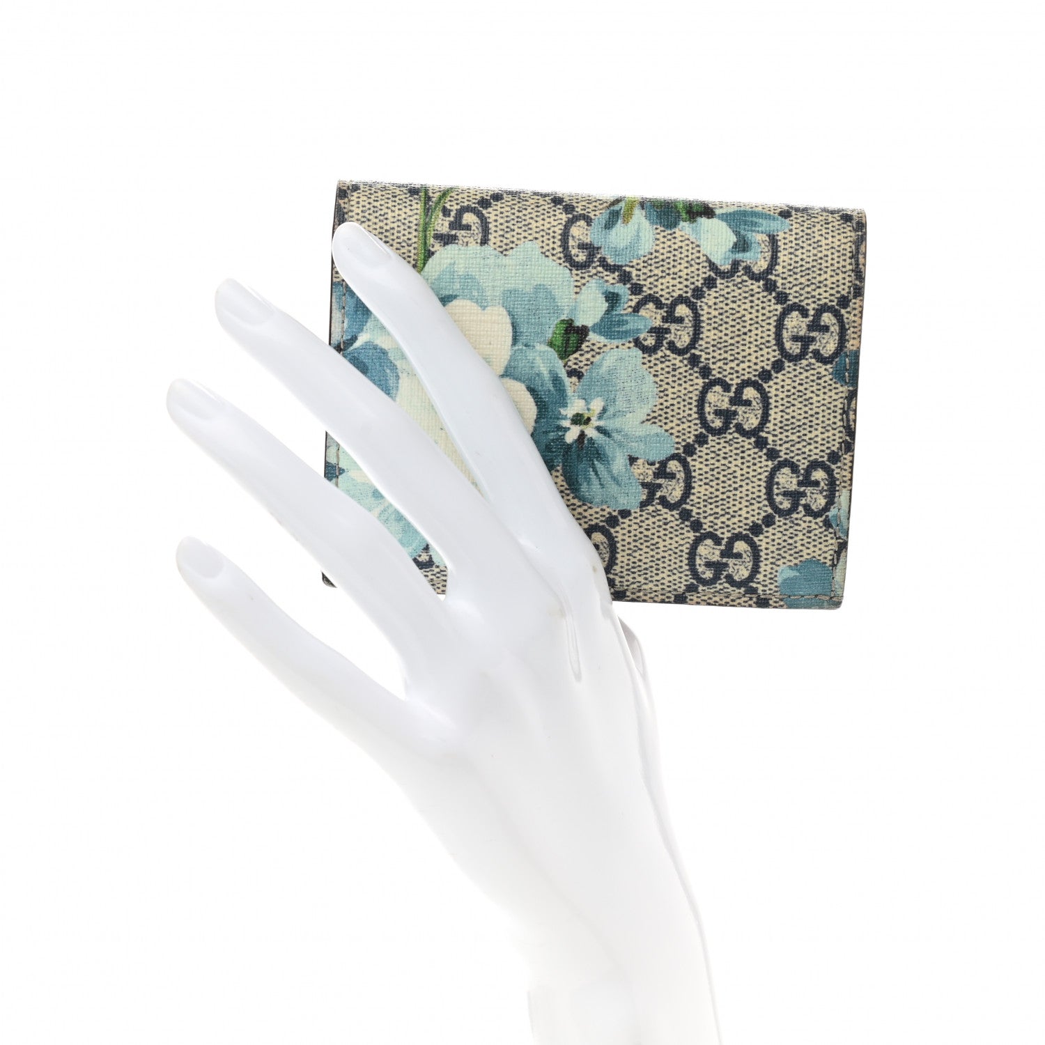 Gucci GG Supreme Monogram Blooms Card Case Beige Blue Navy Hibiscus Red 2 of 7