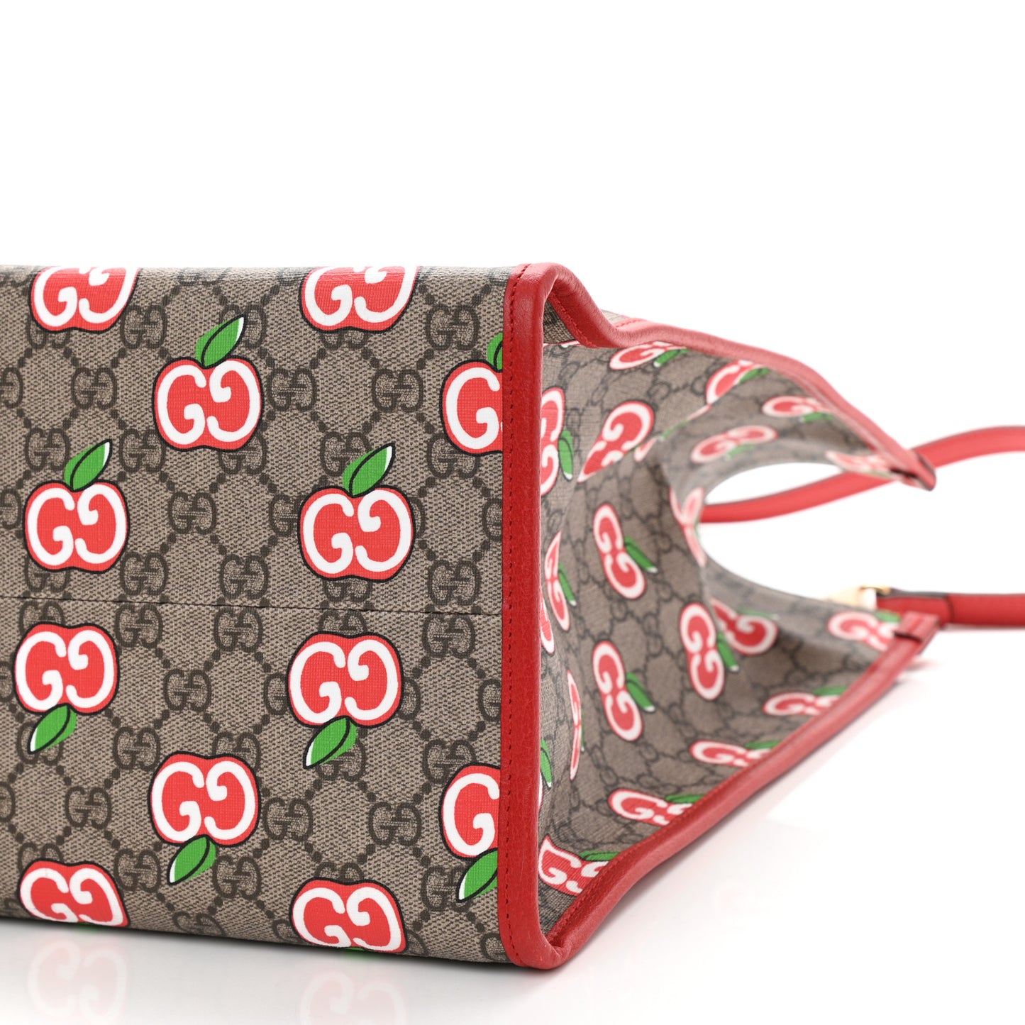 GG Supreme Monogram Apple Dollar Calfskin Large Retro Interlocking G Tote Bag Beige Ebony Multicolor Lobster Red