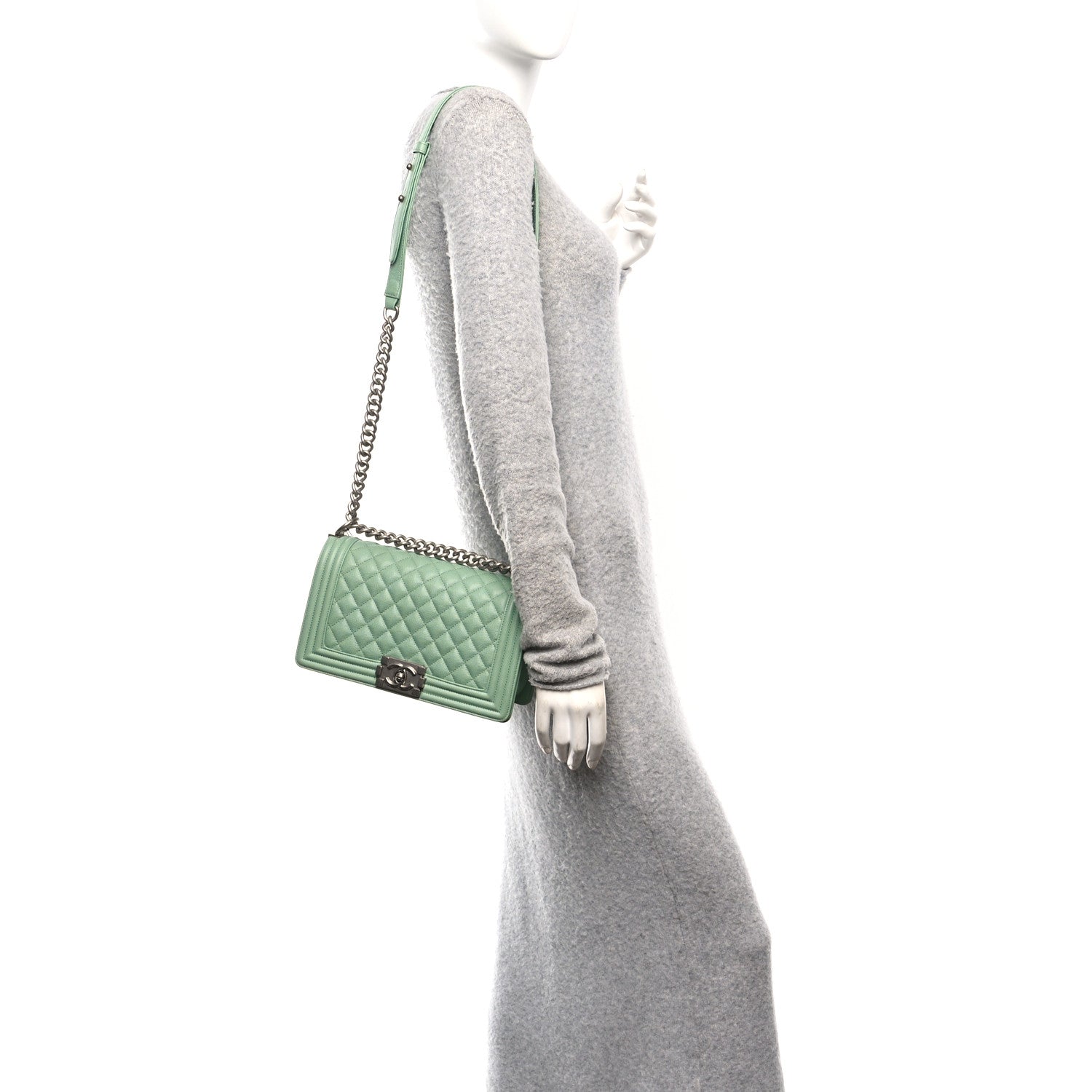 Chanel Caviar Quilted Medium Boy Flap Green 2 of 10