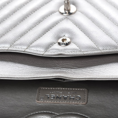 Chanel Metallic Caviar Chevron Quilted Medium Double Flap Silver 8 of 12