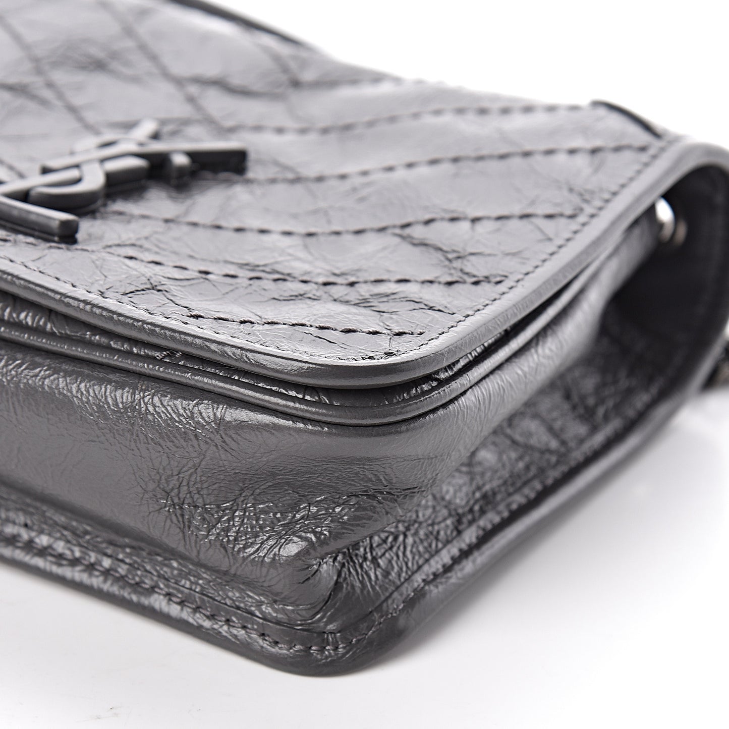 Crinkled Calfskin Matelasse Monogram Niki Chain Wallet Storm