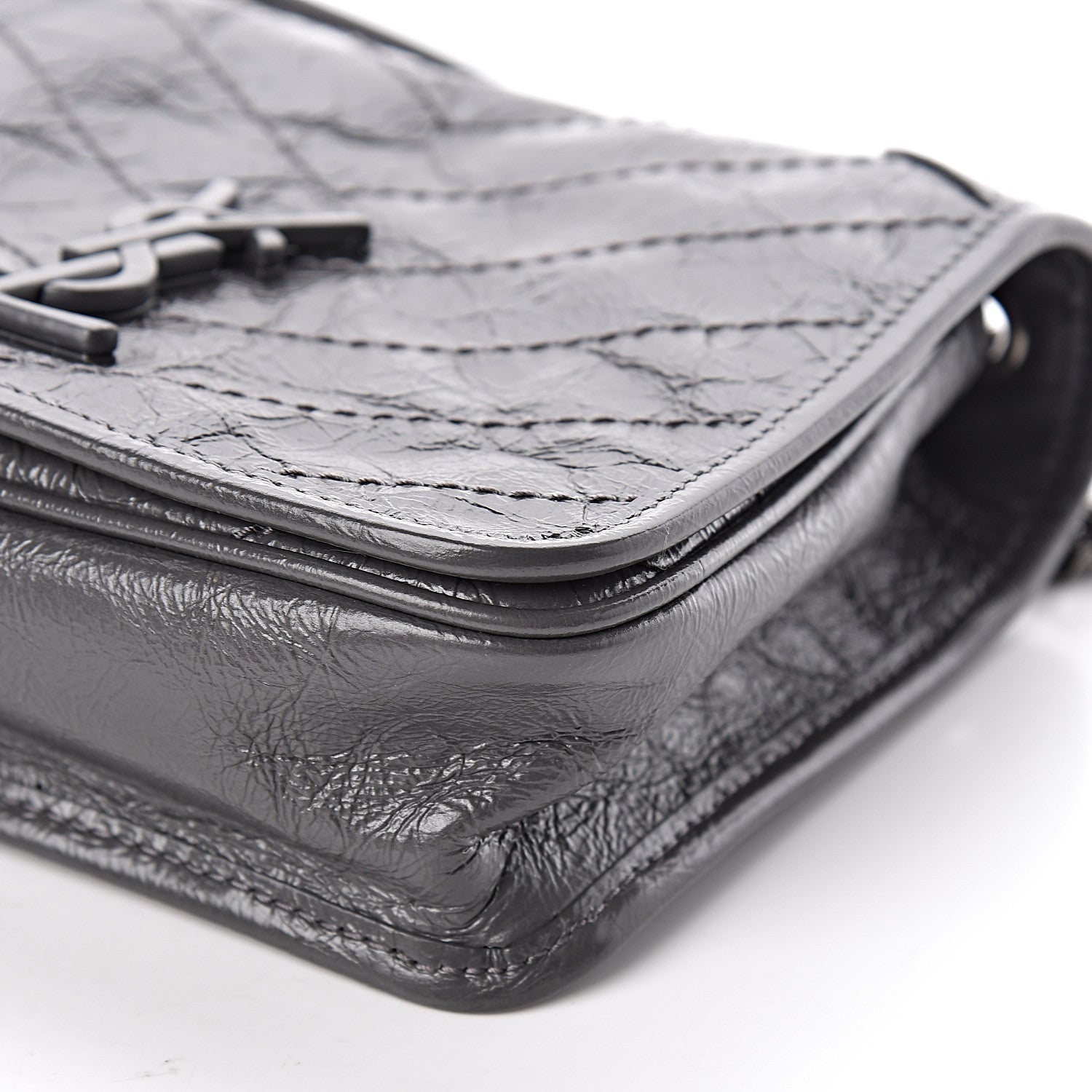 Saint Laurent Crinkled Calfskin Matelasse Monogram Niki Chain Wallet Storm 8 of 9