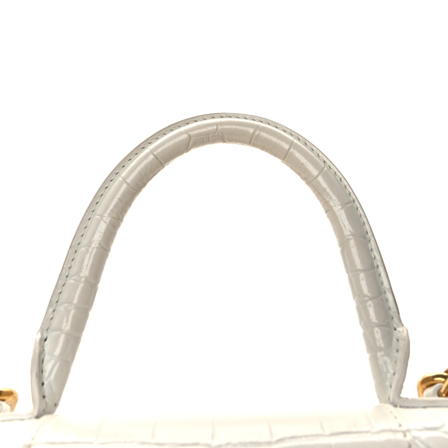 Shiny Calfskin Crocodile Embossed Small Hourglass Top Handle Bag White