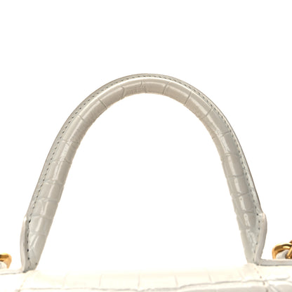 Balenciaga Shiny Calfskin Crocodile Embossed Small Hourglass Top Handle Bag White 13 of 15