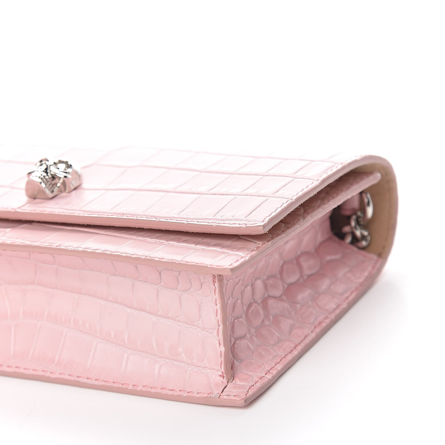 Calfskin Crocodile Embossed Skull Mini Crossbody Bag Pink