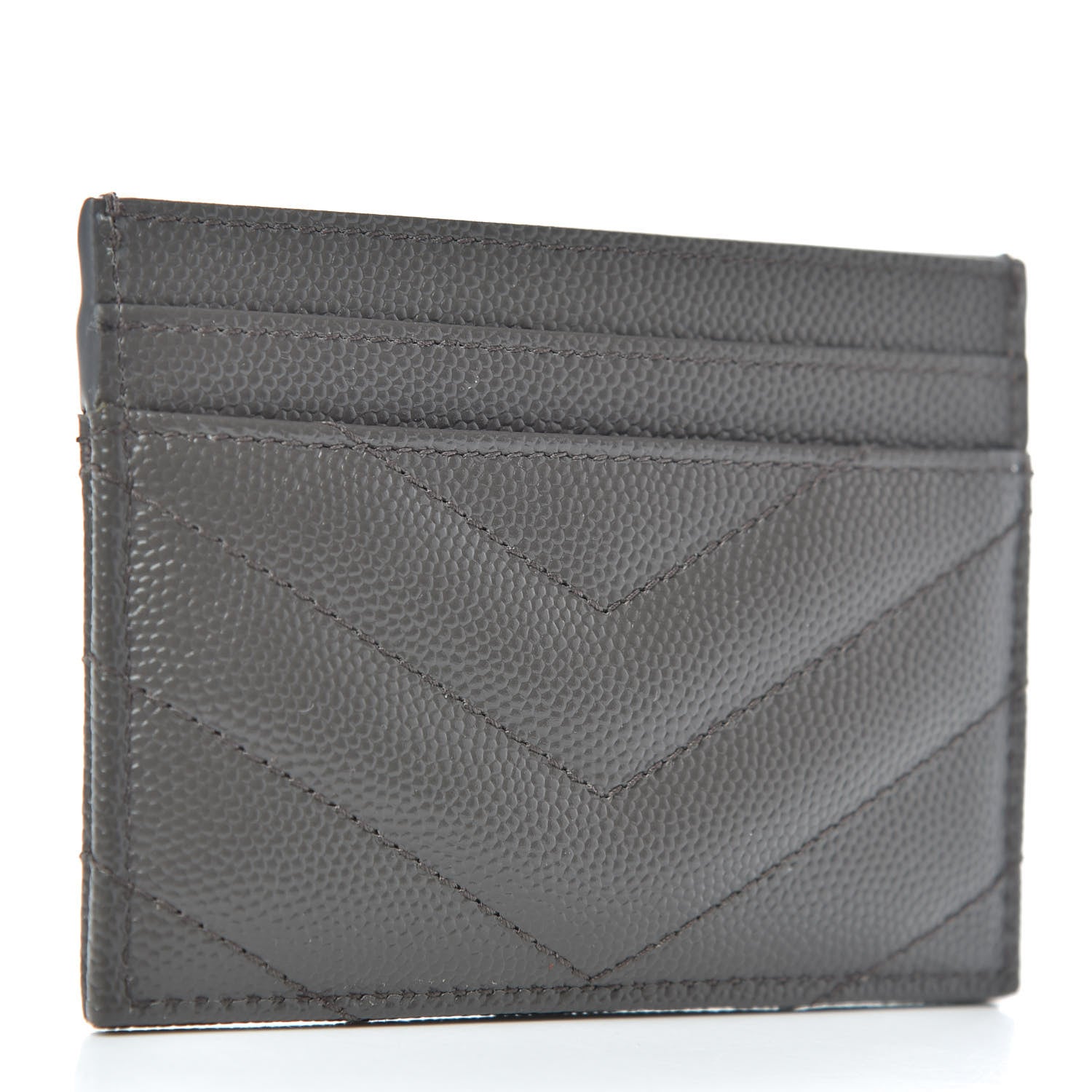Saint Laurent Grain De Poudre Matelasse Chevron Monogram Credit Card Case Coal 3 of 6