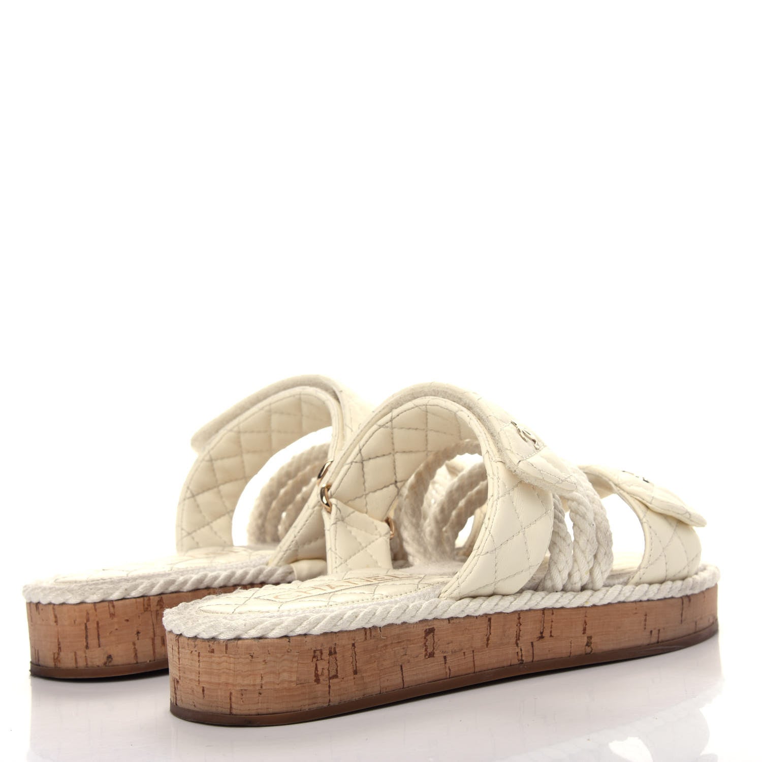 Chanel Cord Lambskin Quilted Logo Mules 38 White 4 of 13