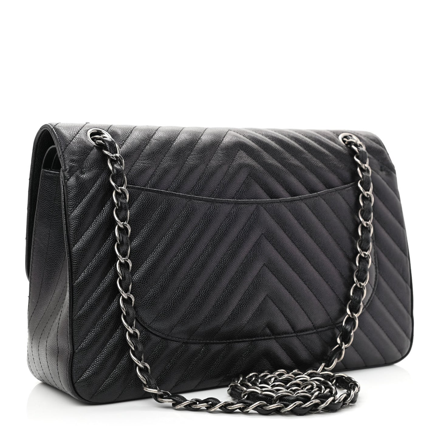 Iridescent Caviar Chevron Quilted Jumbo Double Flap Black