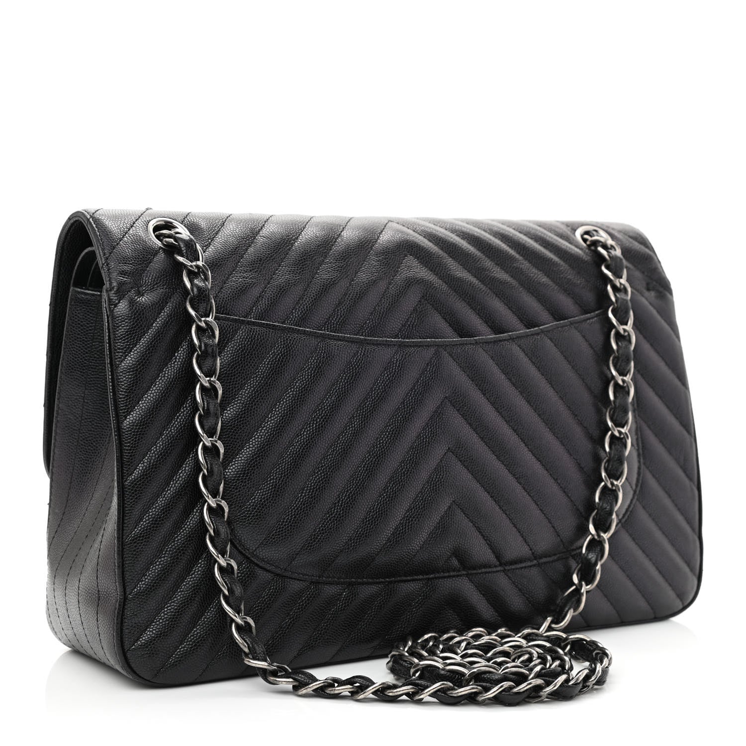 Chanel Iridescent Caviar Chevron Quilted Jumbo Double Flap Black 3 of 11
