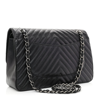 Chanel Iridescent Caviar Chevron Quilted Jumbo Double Flap Black 3 of 11