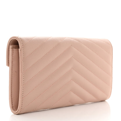 Saint Laurent Grain De Poudre Matelasse Chevron Monogram Flap Wallet Pale Pink 3 of 10