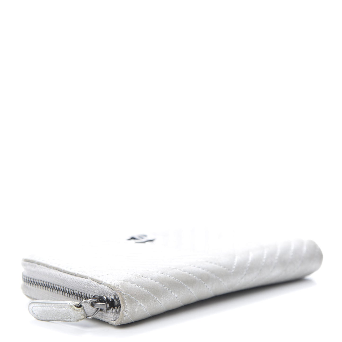 Metallic Lambskin Chevron Quilted Small Zip Around Wallet Silver