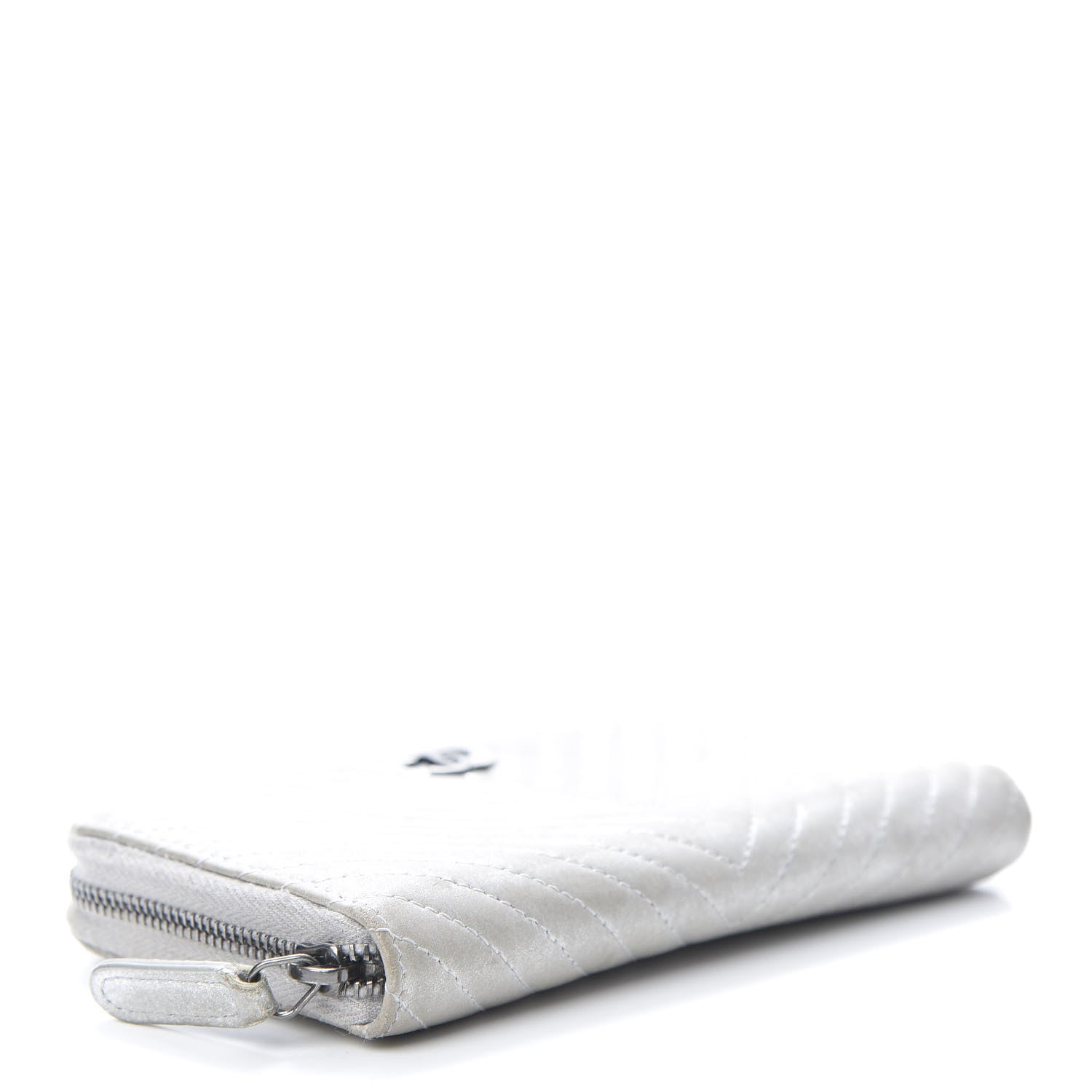 Chanel Metallic Lambskin Chevron Quilted Small Zip Around Wallet Silver 4 of 13