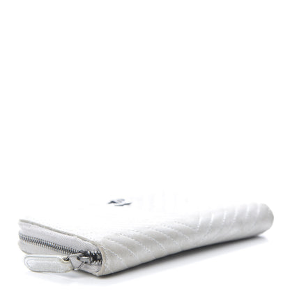 Chanel Metallic Lambskin Chevron Quilted Small Zip Around Wallet Silver 4 of 13