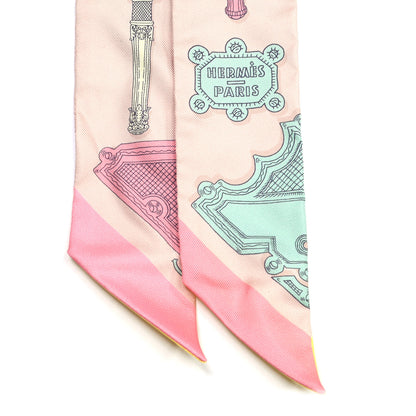 Hermes Silk Merveilleuses Lanternes Twilly Beige Rose Vert De Eau Jaune 4 of 4