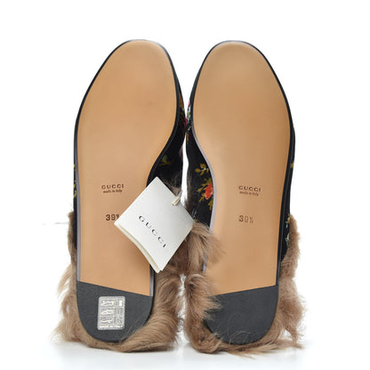 Gucci Velvet Fur Floral Womens Princetown Slippers 39.5 Black 5 of 8
