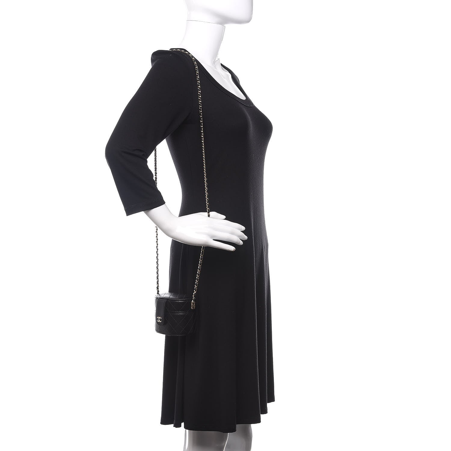 Chanel Lambskin Quilted Mini Round Vanity Case With Chain Black 2 of 12