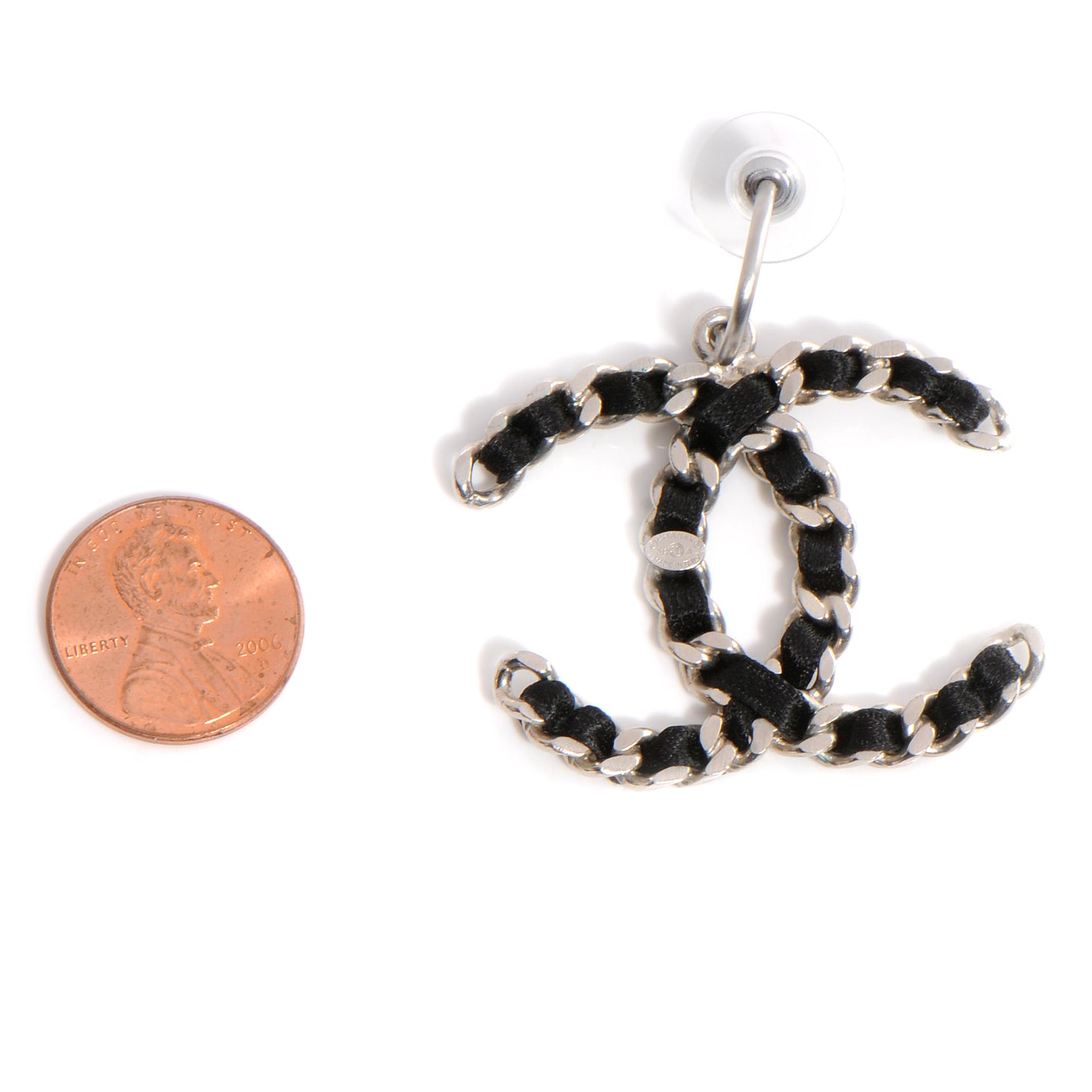 Satin CC Chain Earrings Silver