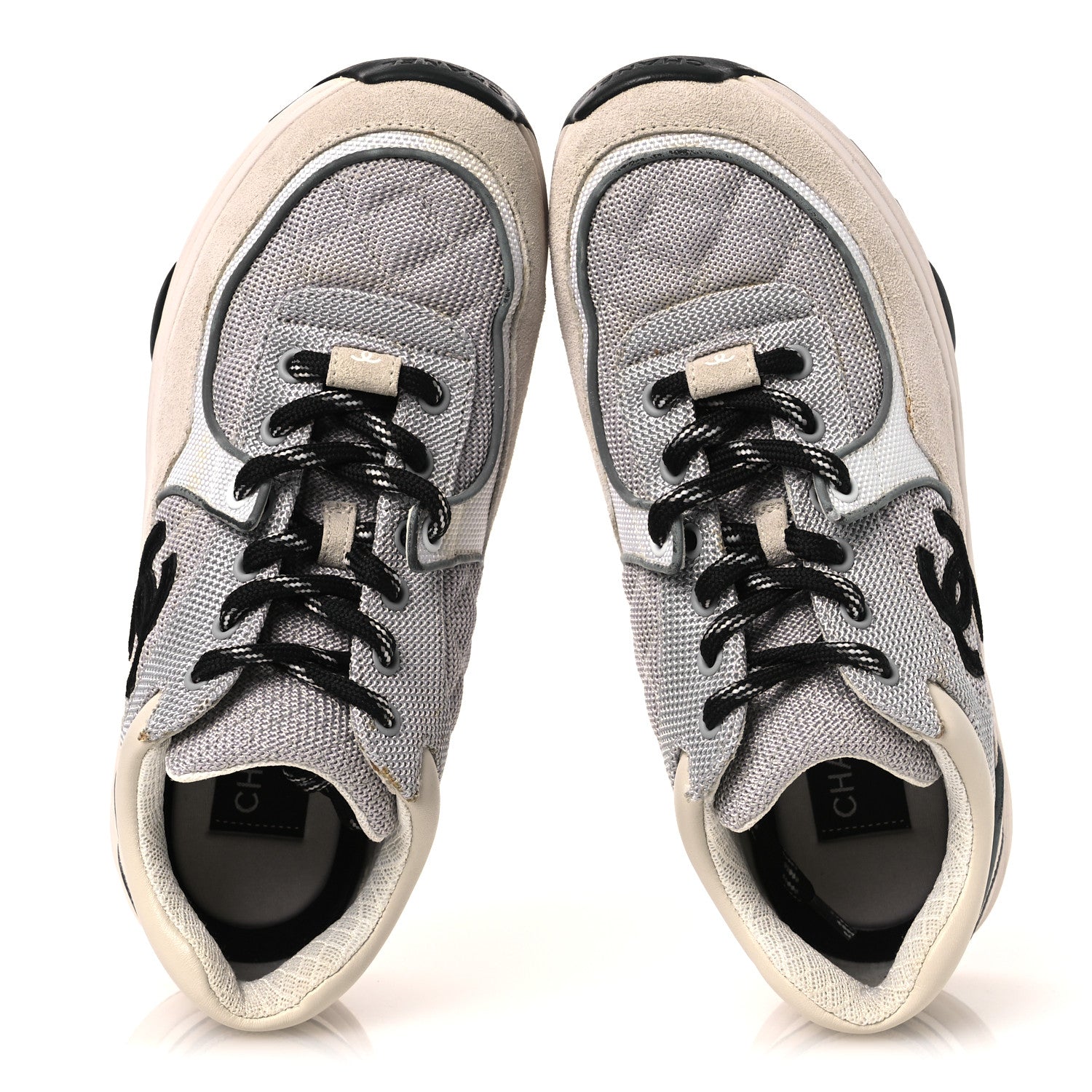 Chanel Mesh Suede Calfskin Grained Calfskin Womens CC Sneakers 37