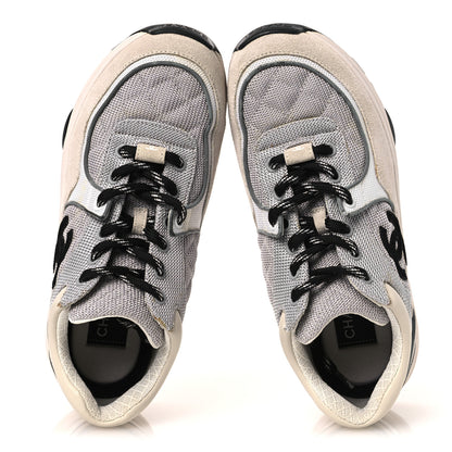 Chanel Mesh Suede Calfskin Grained Calfskin Womens CC Sneakers 37 Grey White 2 of 17