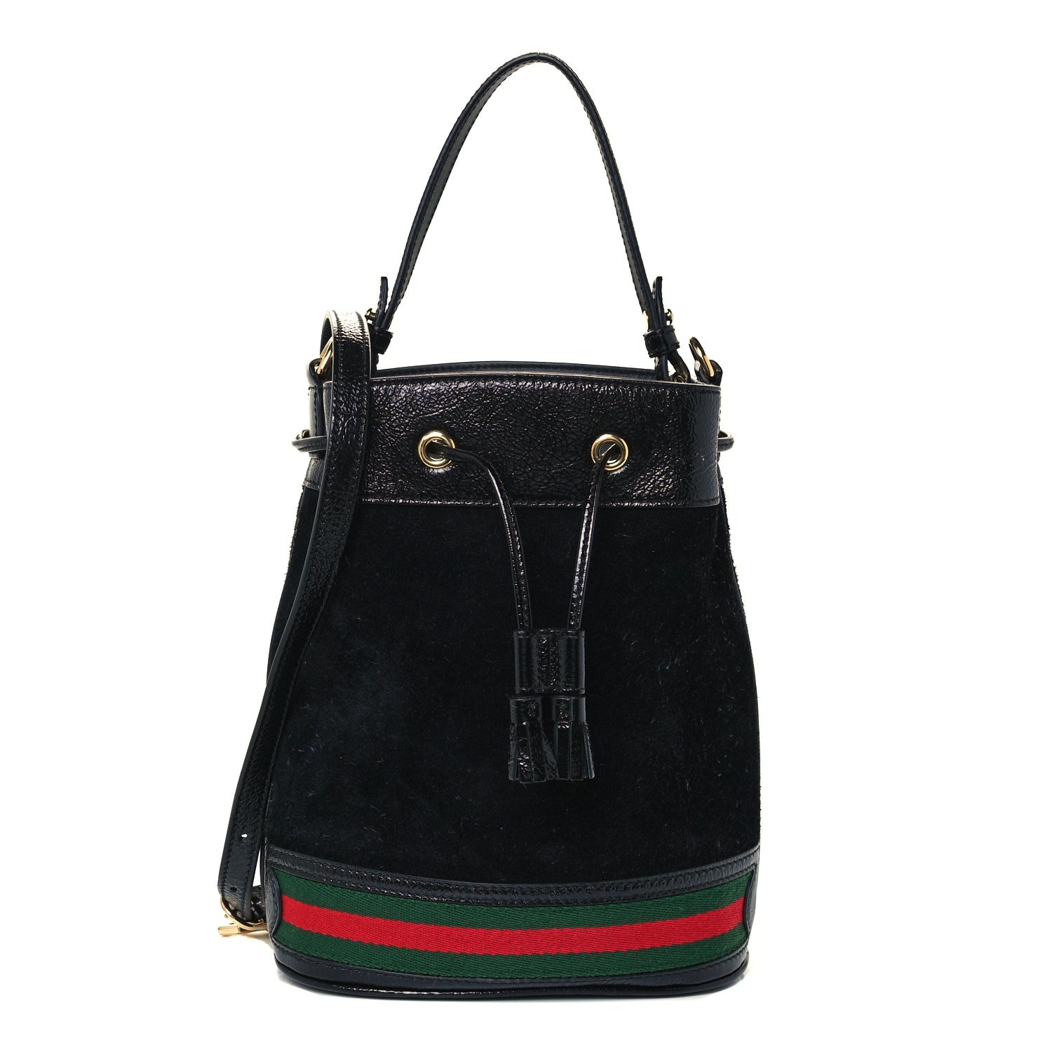 Gucci Suede Patent Web Small Ophidia Bucket Bag Black 1 of 11