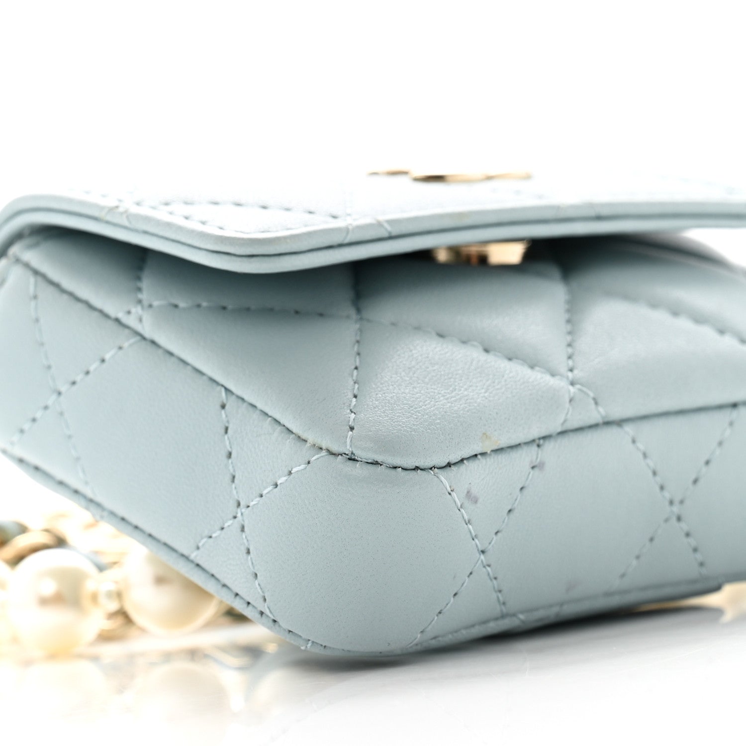 Chanel Lambskin Quilted Pearl Chain Belt Bag Light Blue 10 of 12