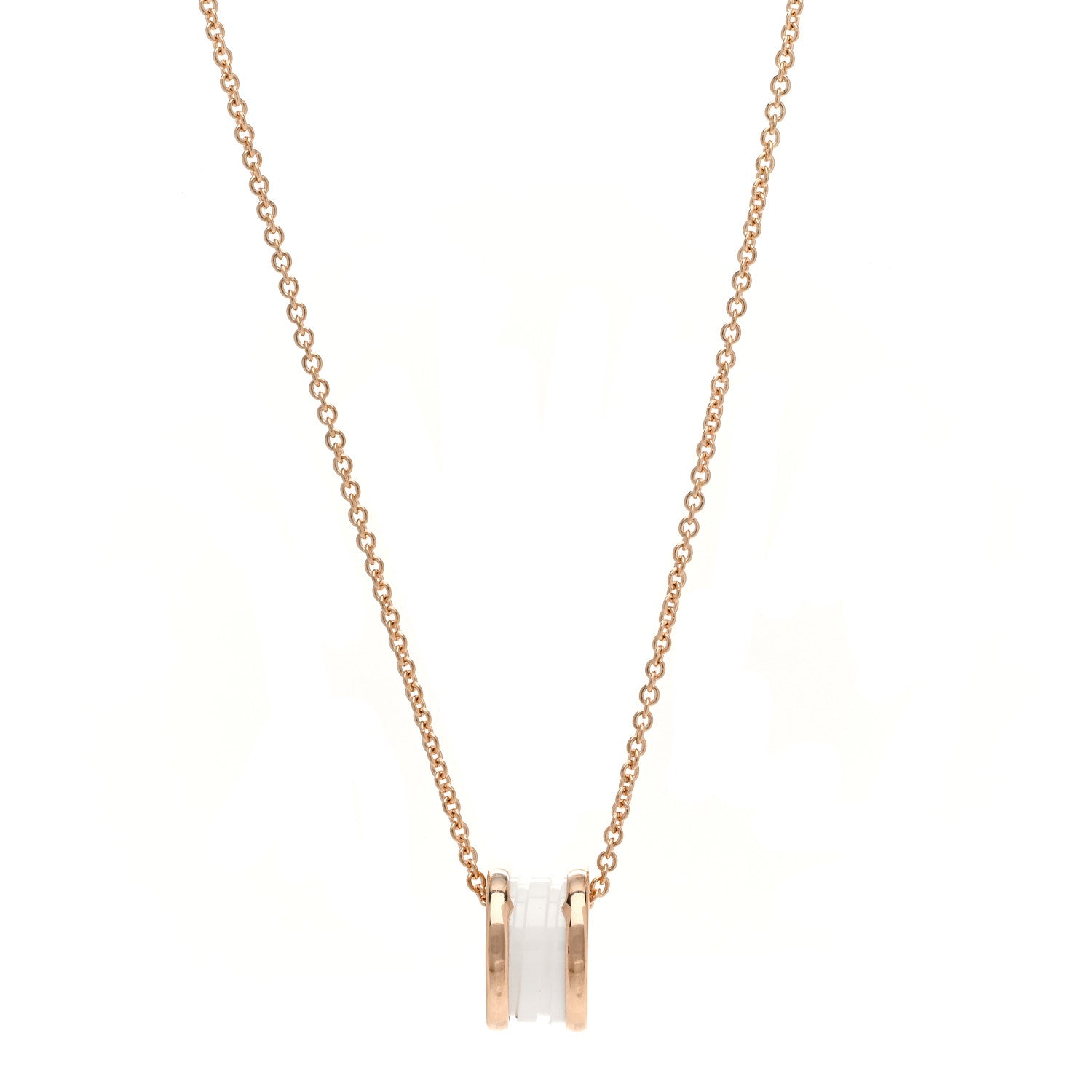 Bulgari 18K Rose Gold White Ceramic B.Zero1 Pendant Necklace 1 of 8