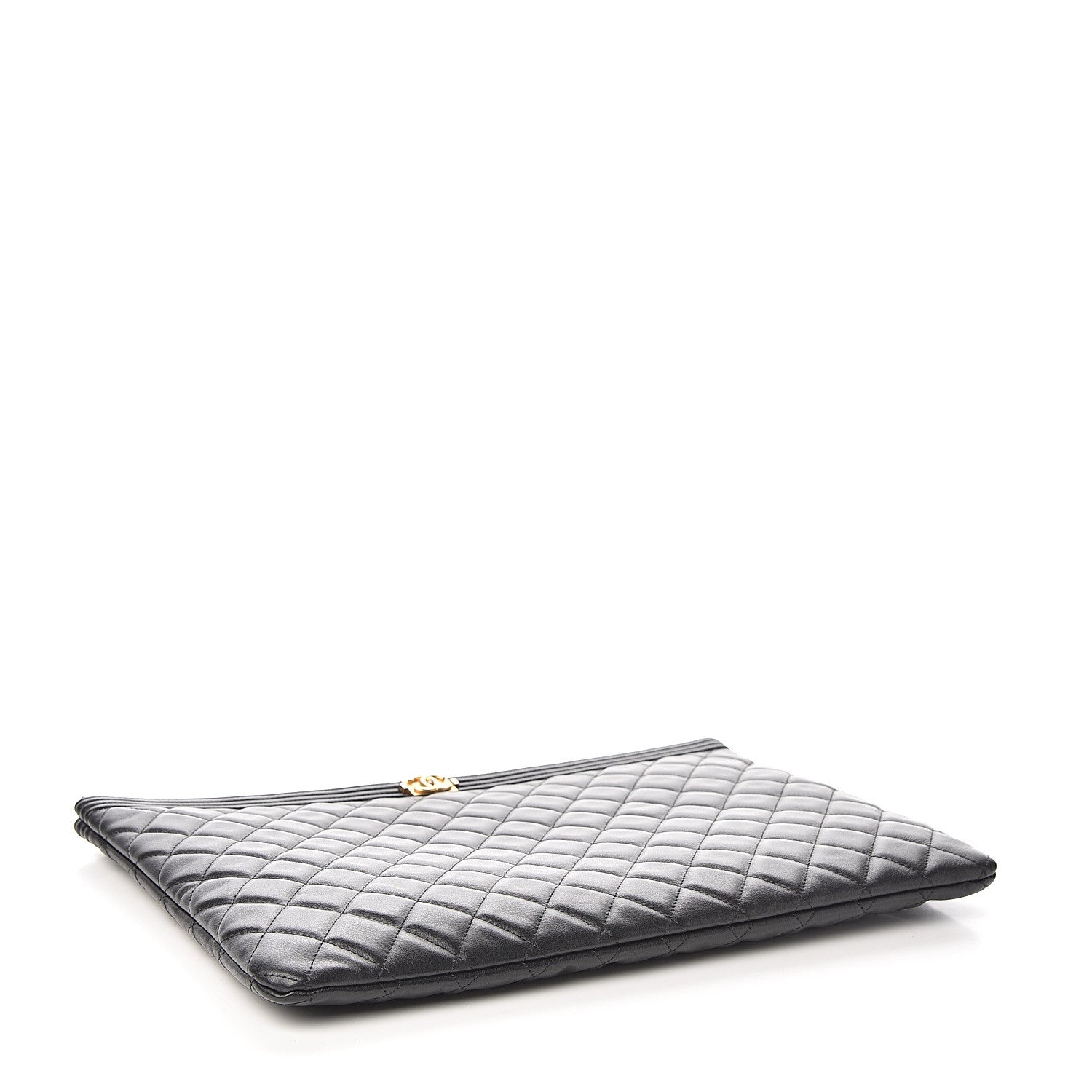 Chanel Lambskin Quilted Large Boy Zip Pouch Black 3 of 9