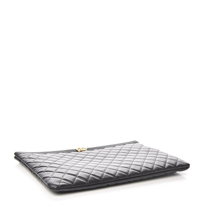 Chanel Lambskin Quilted Large Boy Zip Pouch Black 3 of 9