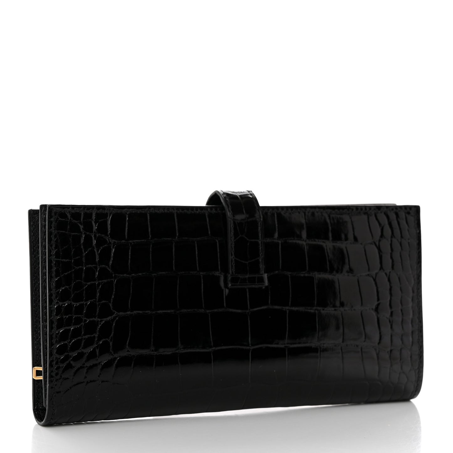 Shiny Alligator Bearn Gusset Wallet Black